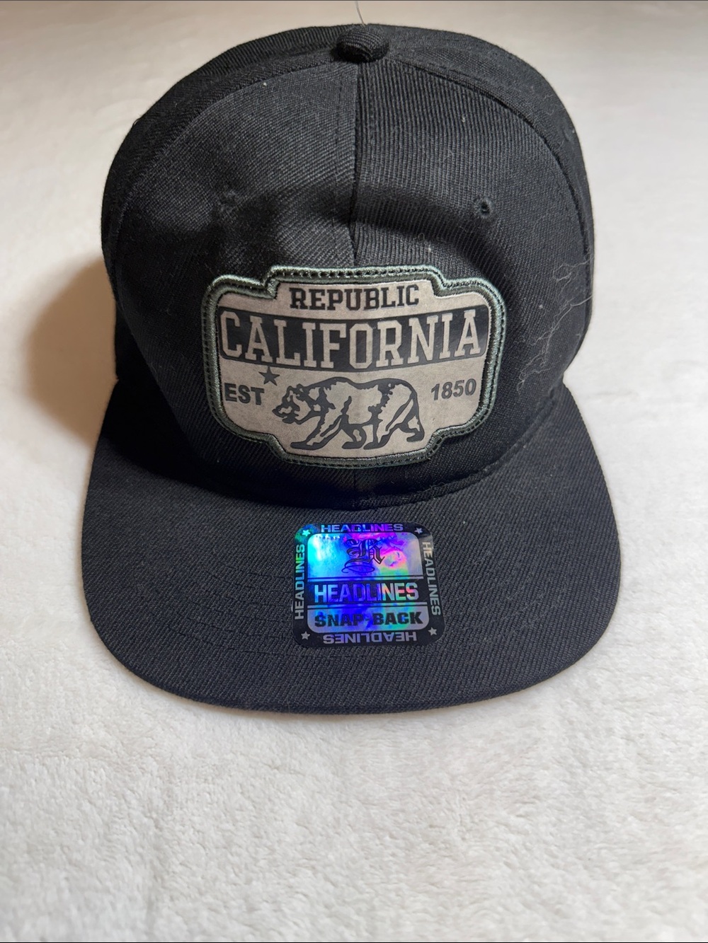 California Republic Black Snapback Hat with Embroidered Patch